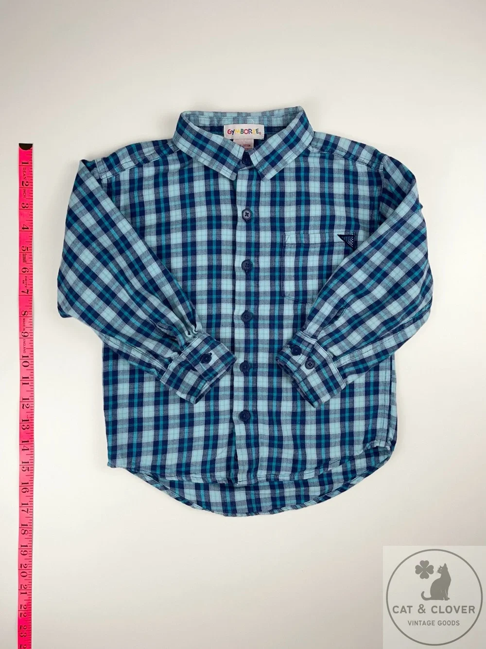 Gymboree 90s Rainbow Tag Blue Plaid Long Sleeve Button Down Flannel Boys Shirt L